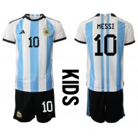 Argentinien Lionel Messi #10 Heimtrikotsatz Kinder WM 2022 Kurzarm (+ Kurze Hosen)
